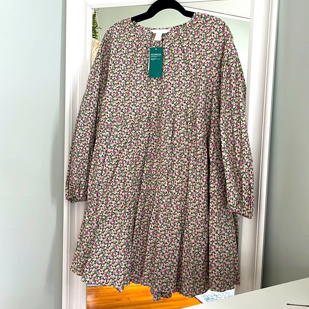 Colorful floral babydoll dress with puffy sleeves by H&M (NWT)